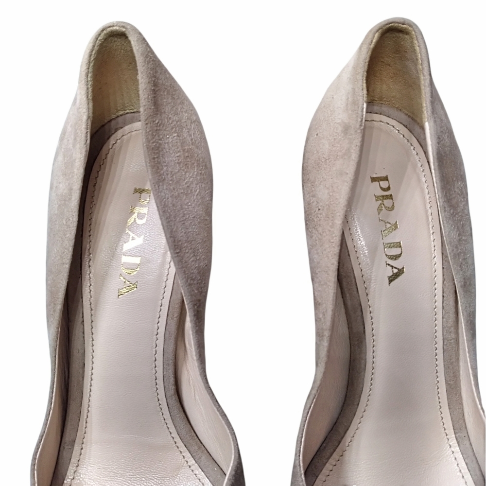 PRADA Suede Nude Espadrille Peep Square Toe Wedges Platform Sandals Shoes Size 8 - Picture 10 of 16